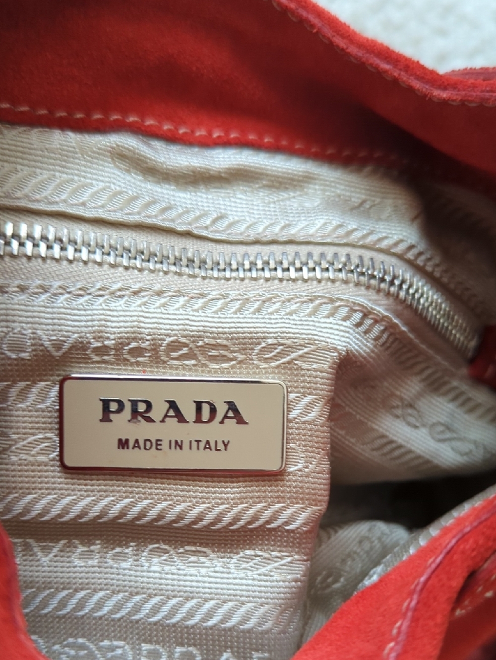 Prada Moon Red Suede Shoulder Bag with Silver-Tone Rings Like 🆕 - Picture 7 of 12